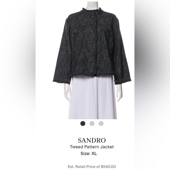 Sandro Denim Ruffle Jacket Tweed Pattern Women’s Petite Large Quiet Luxury - Picture 16 of 16